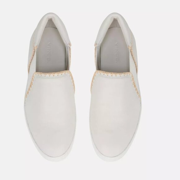 VINCE - Warren Raffia-Trim Leather Sneaker - White - Size 10 - Picture 14 of 14